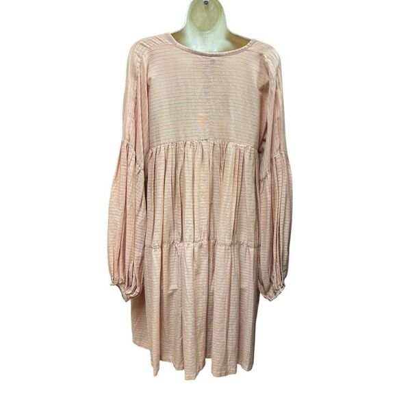A Perfect Nomad 100% Organic Cotton SYMI V Neck Tiered Dress in Sand NWT OSFM - Picture 4 of 6